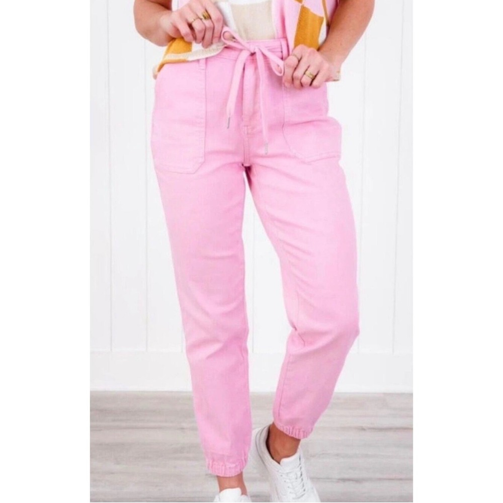 Judy Blue Pink Garment Dyed Denim Joggers High Rise Drawstring Pants 16W NEW
